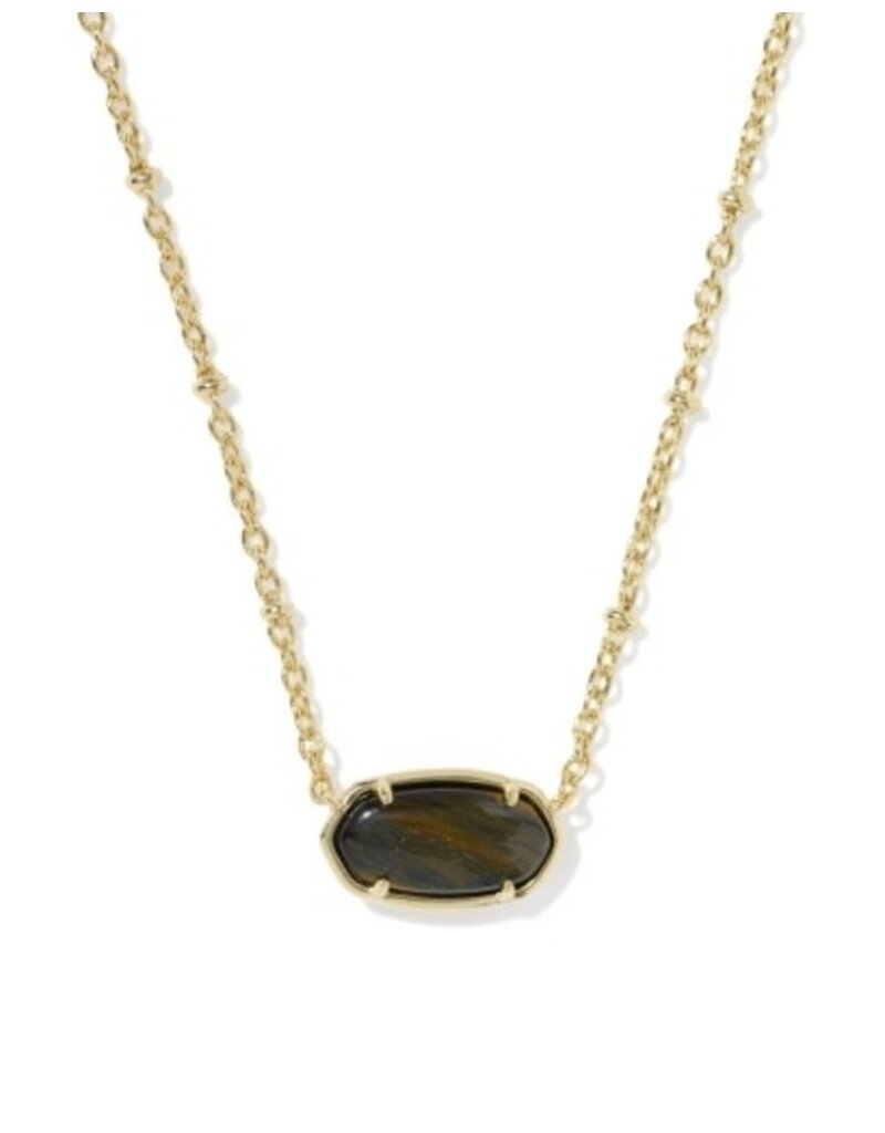 KENDRA SCOTT DESIGN Tiger Striped Elisa Gold Short Pendant Necklace in Dark Brown Hawk's Eye
