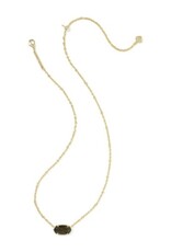 KENDRA SCOTT DESIGN Tiger Striped Elisa Gold Short Pendant Necklace in Dark Brown Hawk's Eye