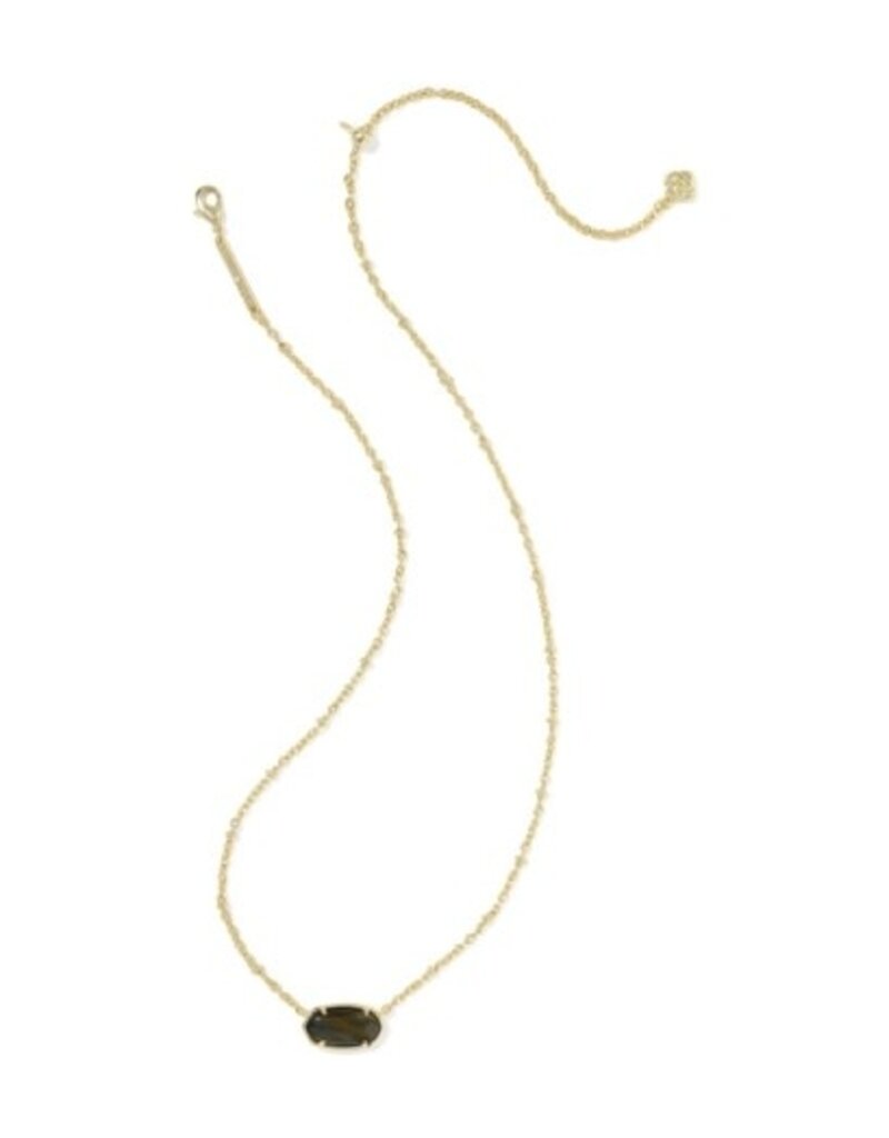 KENDRA SCOTT DESIGN Tiger Striped Elisa Gold Short Pendant Necklace in Dark Brown Hawk's Eye