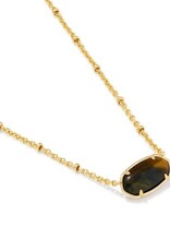 KENDRA SCOTT DESIGN Tiger Striped Elisa Gold Short Pendant Necklace in Dark Brown Hawk's Eye