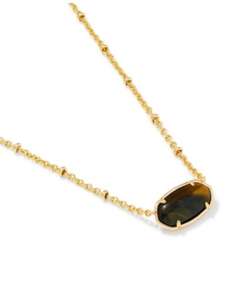 KENDRA SCOTT DESIGN Tiger Striped Elisa Gold Short Pendant Necklace in Dark Brown Hawk's Eye