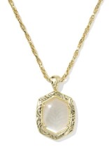 KENDRA SCOTT DESIGN Tiger Striped Daphne Gold Small Long Pendant Necklace in Natural Mother-of-Pearl