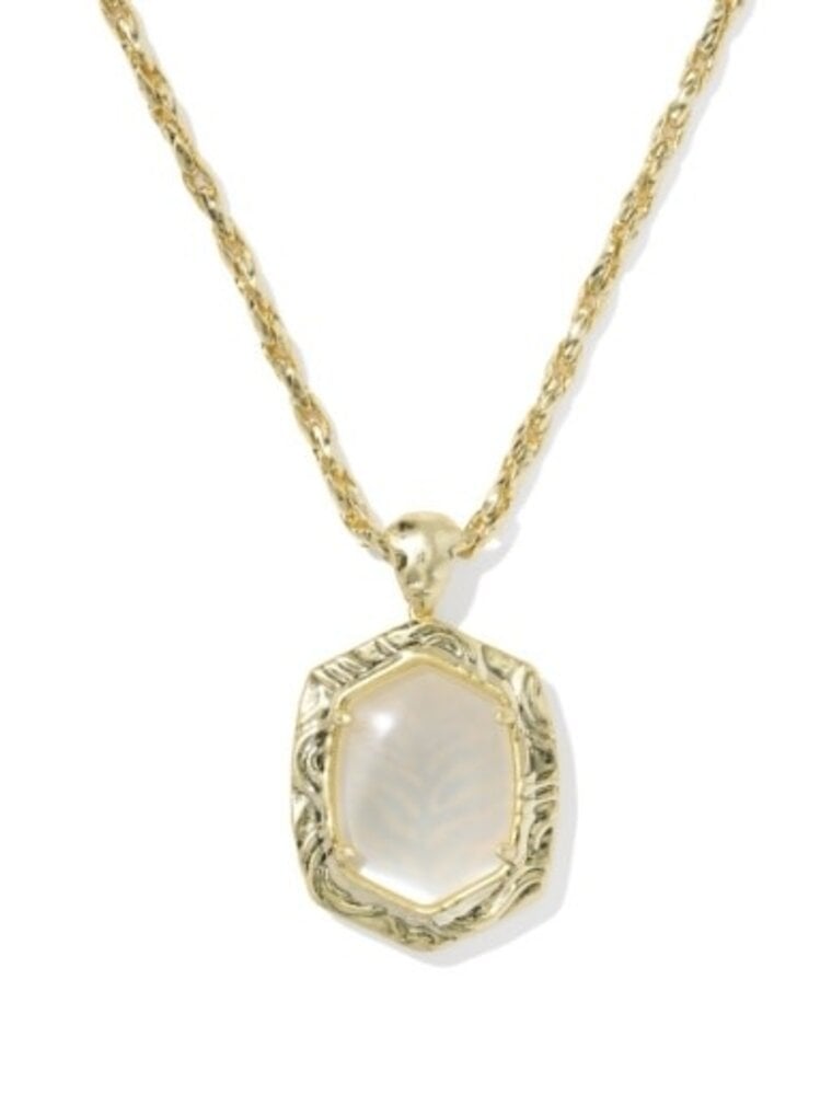 KENDRA SCOTT DESIGN Tiger Striped Daphne Gold Small Long Pendant Necklace in Natural Mother-of-Pearl