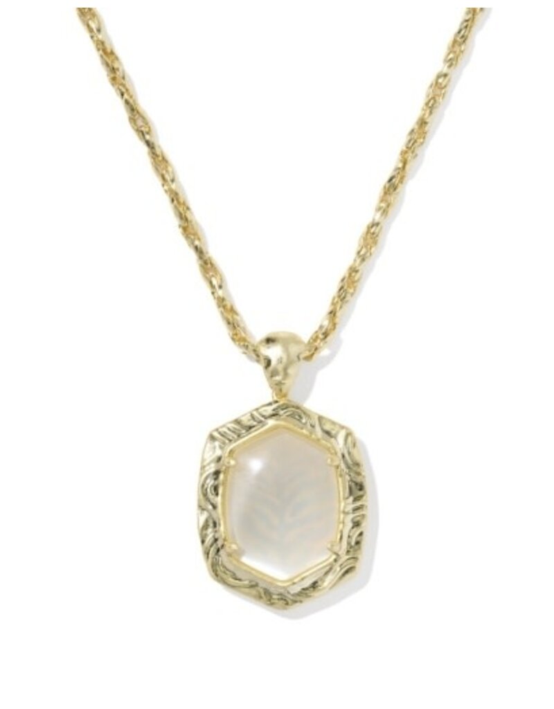 KENDRA SCOTT DESIGN Tiger Striped Daphne Gold Small Long Pendant Necklace in Natural Mother-of-Pearl