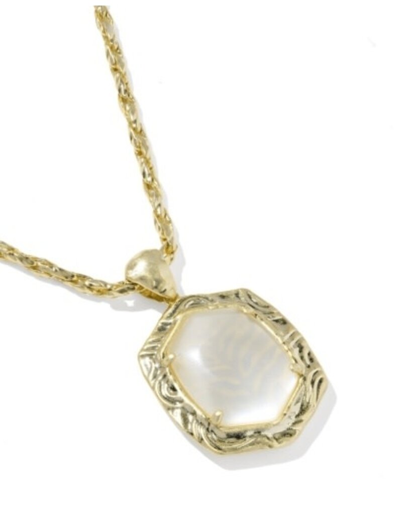 KENDRA SCOTT DESIGN Tiger Striped Daphne Gold Small Long Pendant Necklace in Natural Mother-of-Pearl