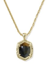 KENDRA SCOTT DESIGN Tiger Striped Daphne Gold Small Long Pendant Necklace in Dark Brown Hawk's Eye