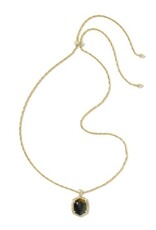 KENDRA SCOTT DESIGN Tiger Striped Daphne Gold Small Long Pendant Necklace in Dark Brown Hawk's Eye
