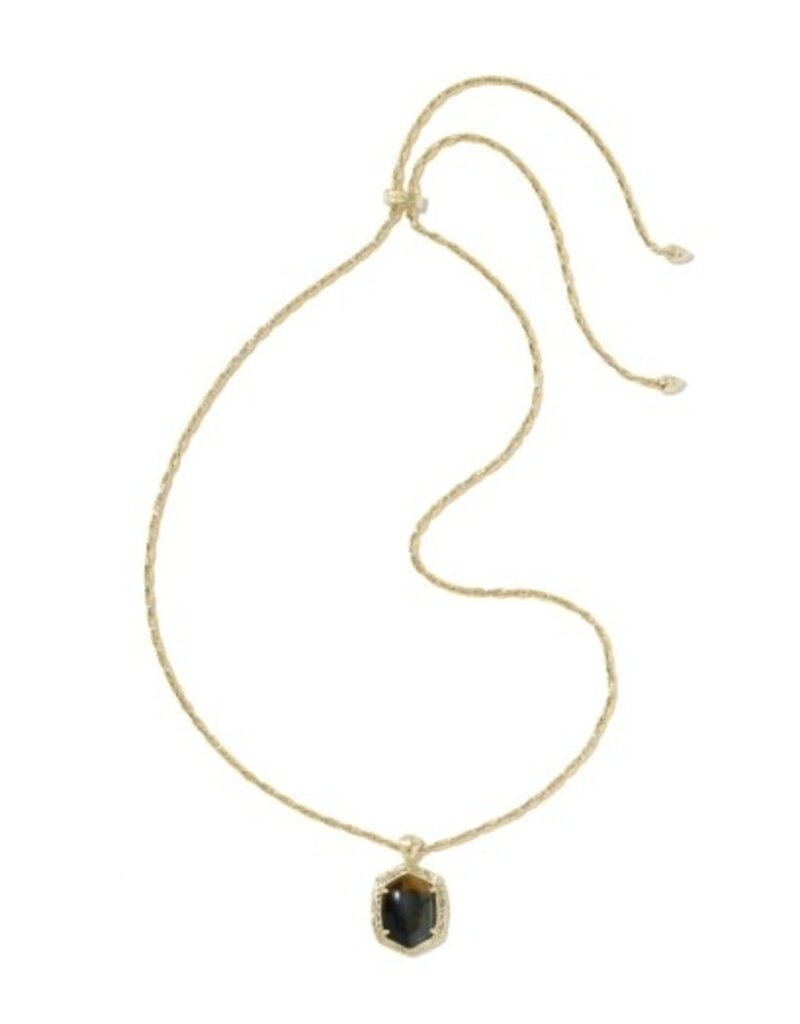 KENDRA SCOTT DESIGN Tiger Striped Daphne Gold Small Long Pendant Necklace in Dark Brown Hawk's Eye