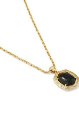 KENDRA SCOTT DESIGN Tiger Striped Daphne Gold Small Long Pendant Necklace in Dark Brown Hawk's Eye