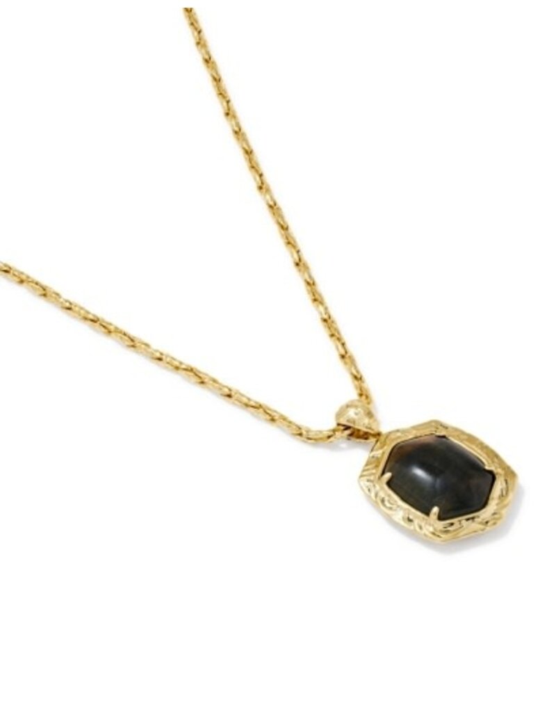 KENDRA SCOTT DESIGN Tiger Striped Daphne Gold Small Long Pendant Necklace in Dark Brown Hawk's Eye