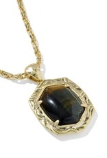KENDRA SCOTT DESIGN Tiger Striped Daphne Gold Small Long Pendant Necklace in Dark Brown Hawk's Eye