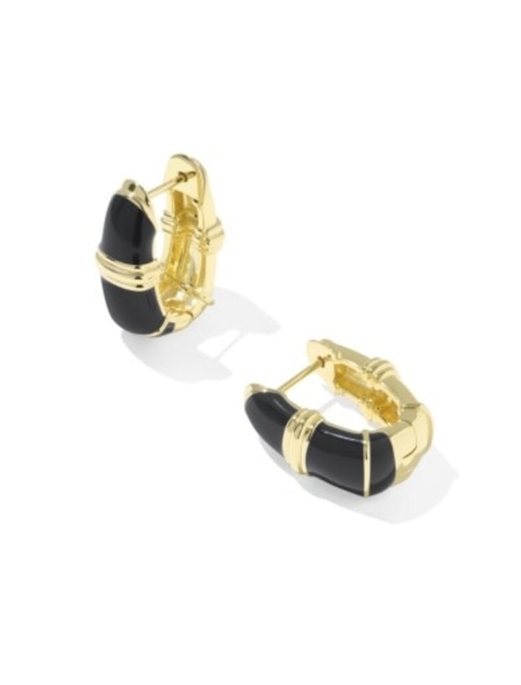 KENDRA SCOTT DESIGN Courtney Gold Enamel Huggie Earrings in Black Enamel