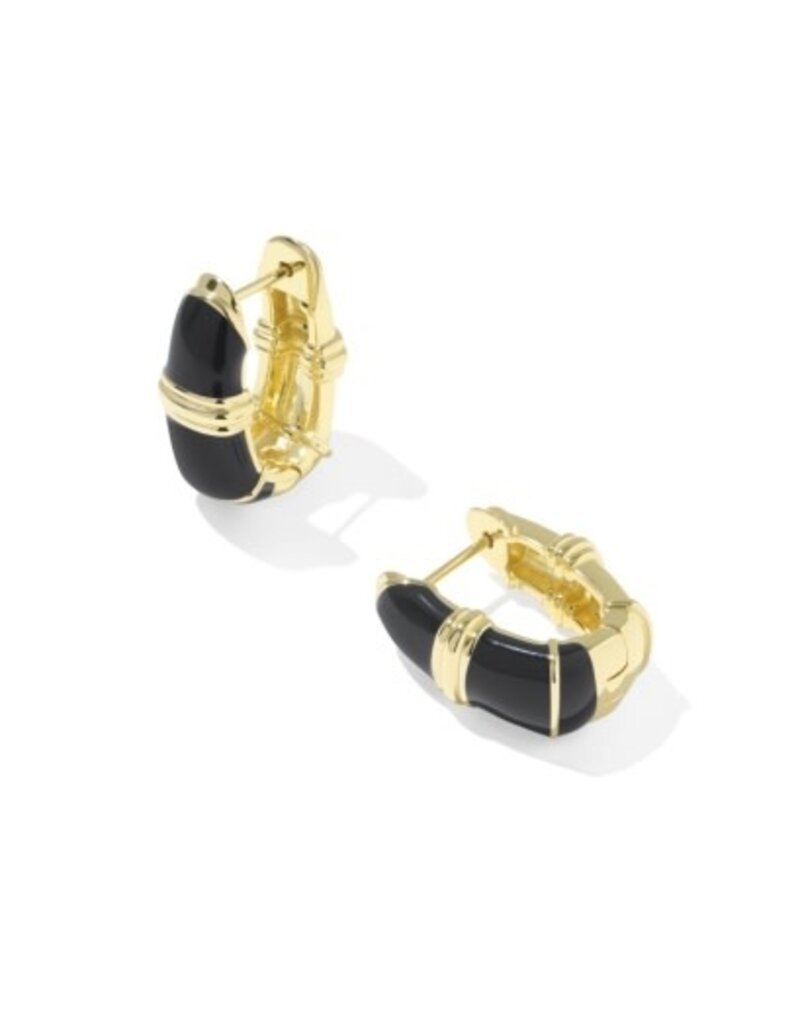 KENDRA SCOTT DESIGN Courtney Gold Enamel Huggie Earrings in Black Enamel