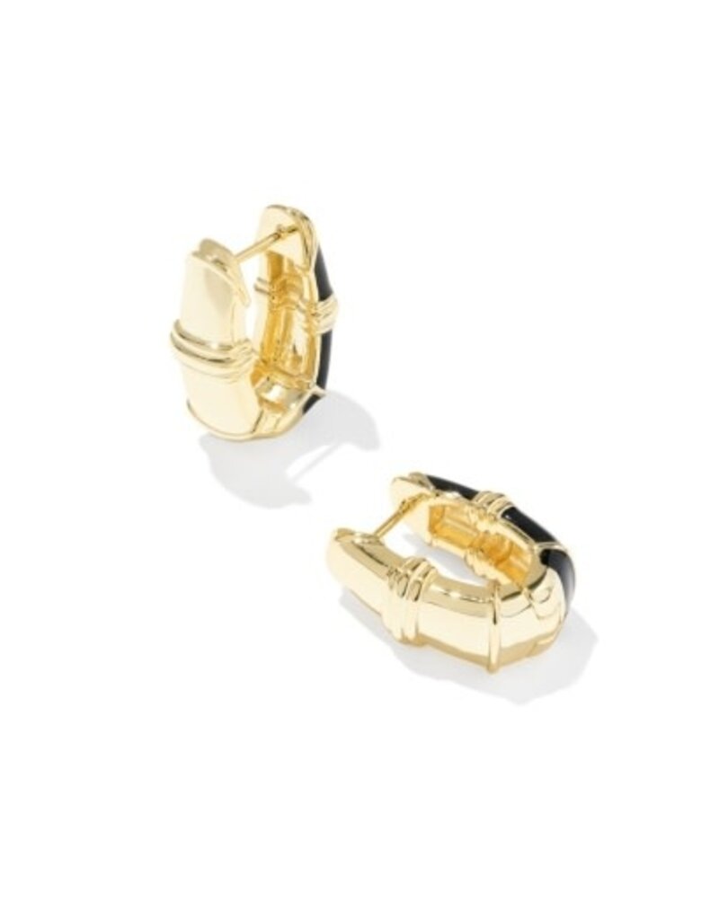 KENDRA SCOTT DESIGN Courtney Gold Enamel Huggie Earrings in Black Enamel