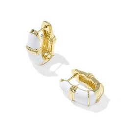 KENDRA SCOTT DESIGN Courtney Gold Enamel Huggie Earrings in White Enamel
