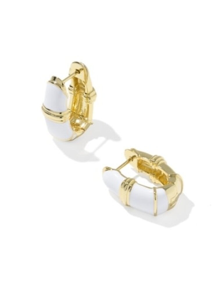 KENDRA SCOTT DESIGN Courtney Gold Enamel Huggie Earrings in White Enamel