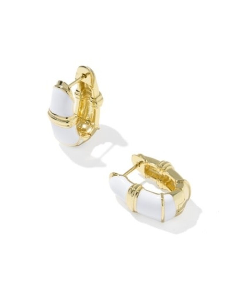 KENDRA SCOTT DESIGN Courtney Gold Enamel Huggie Earrings in White Enamel