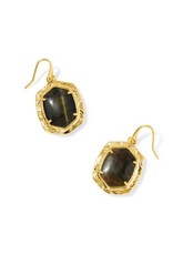 KENDRA SCOTT DESIGN Tiger Striped Daphne Gold Drop Earrings in Dark Brown Hawk's Eye