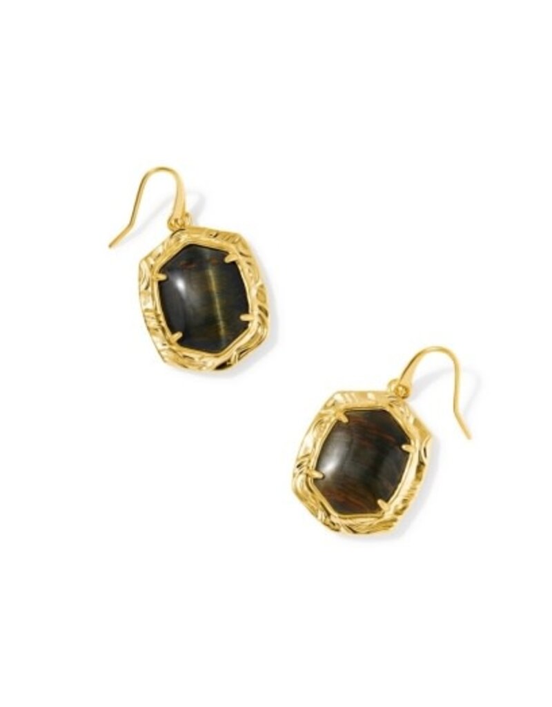 KENDRA SCOTT DESIGN Tiger Striped Daphne Gold Drop Earrings in Dark Brown Hawk's Eye