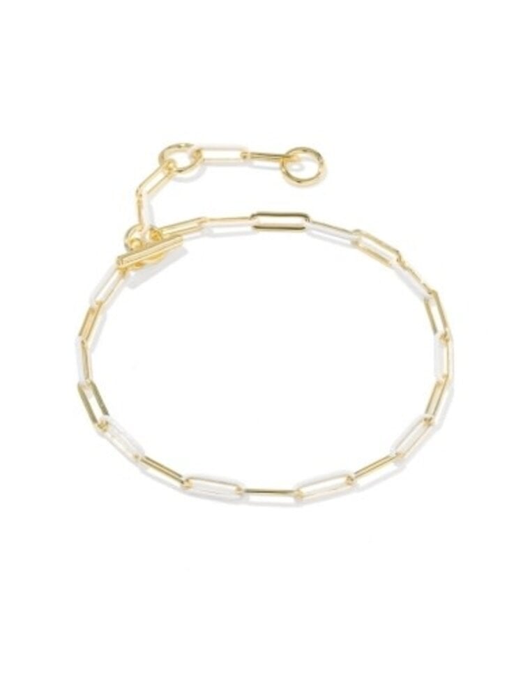 KENDRA SCOTT DESIGN Courtney Gold Enamel Link and Chain Bracelet in White Enamel