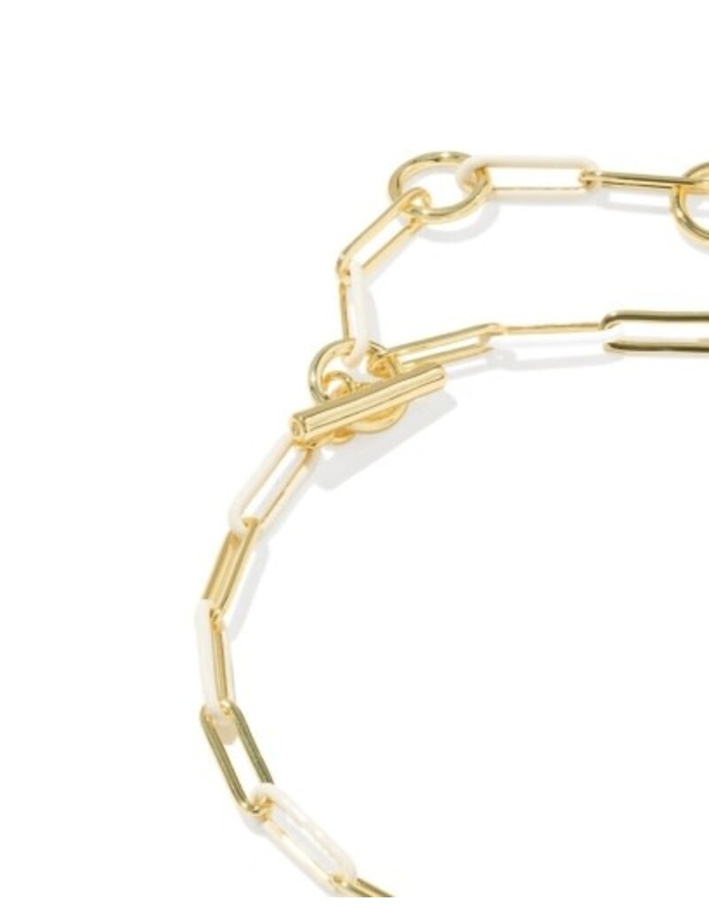 KENDRA SCOTT DESIGN Courtney Gold Enamel Link and Chain Bracelet in White Enamel
