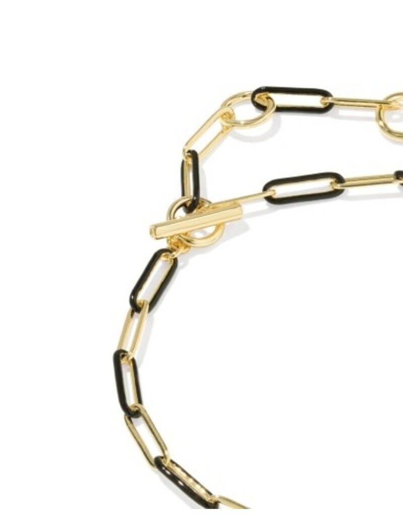 KENDRA SCOTT DESIGN Courtney Gold Enamel Link and Chain Bracelet in Black Enamel
