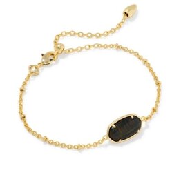 KENDRA SCOTT DESIGN Tiger Striped Elaina Gold Delicate Chain Bracelet in Dark Brown Hawk's Eye