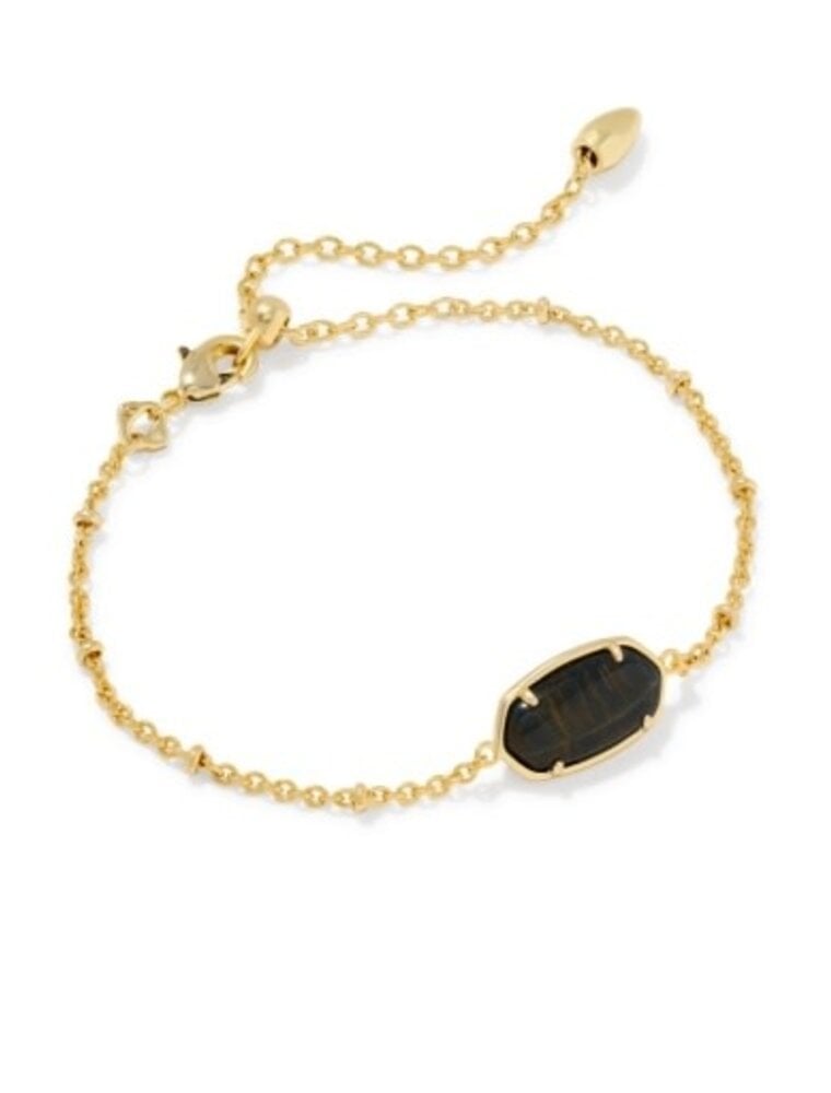 KENDRA SCOTT DESIGN Tiger Striped Elaina Gold Delicate Chain Bracelet in Dark Brown Hawk's Eye