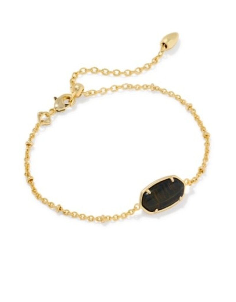 KENDRA SCOTT DESIGN Tiger Striped Elaina Gold Delicate Chain Bracelet in Dark Brown Hawk's Eye