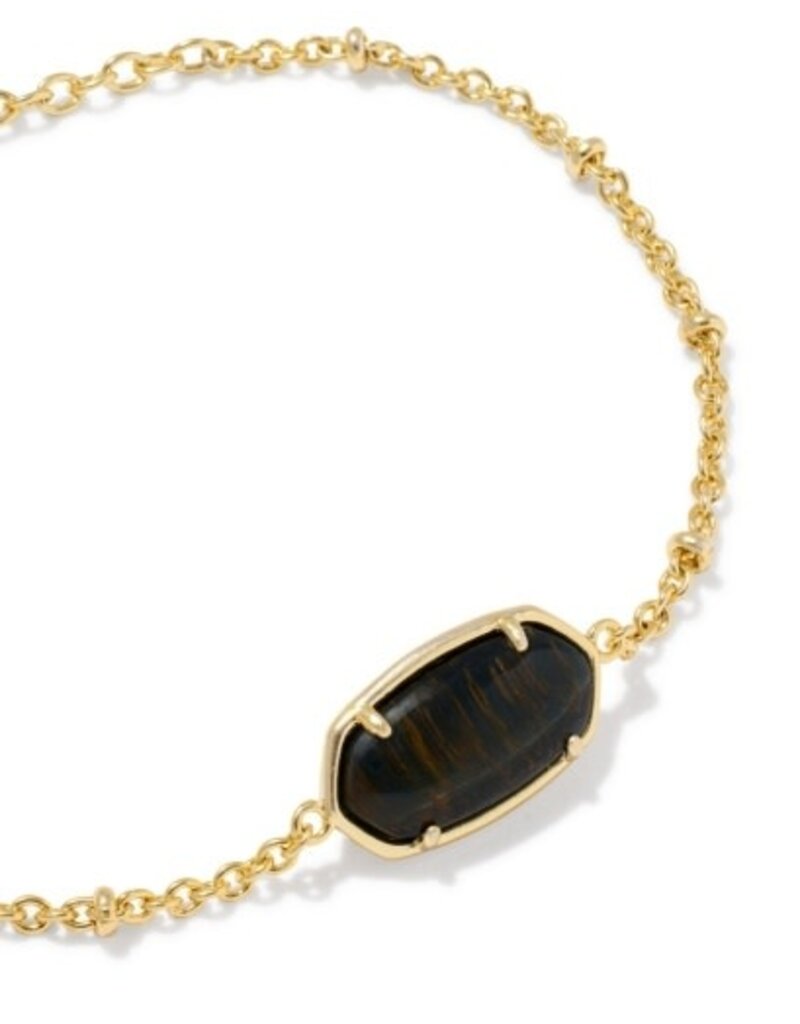 KENDRA SCOTT DESIGN Tiger Striped Elaina Gold Delicate Chain Bracelet in Dark Brown Hawk's Eye