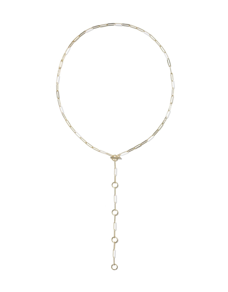KENDRA SCOTT DESIGN Courtney Gold Enamel Link and Chain Necklace in White Enamel