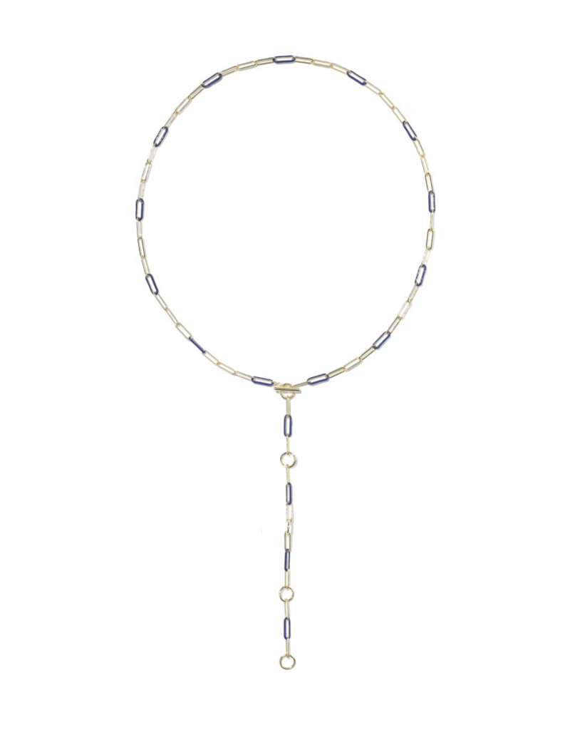 KENDRA SCOTT DESIGN Courtney Gold Enamel Link and Chain Necklace in Dark Blue Enamel