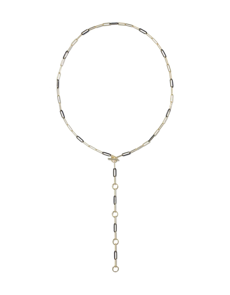 KENDRA SCOTT DESIGN Courtney Gold Enamel Link and Chain Necklace in Black Enamel