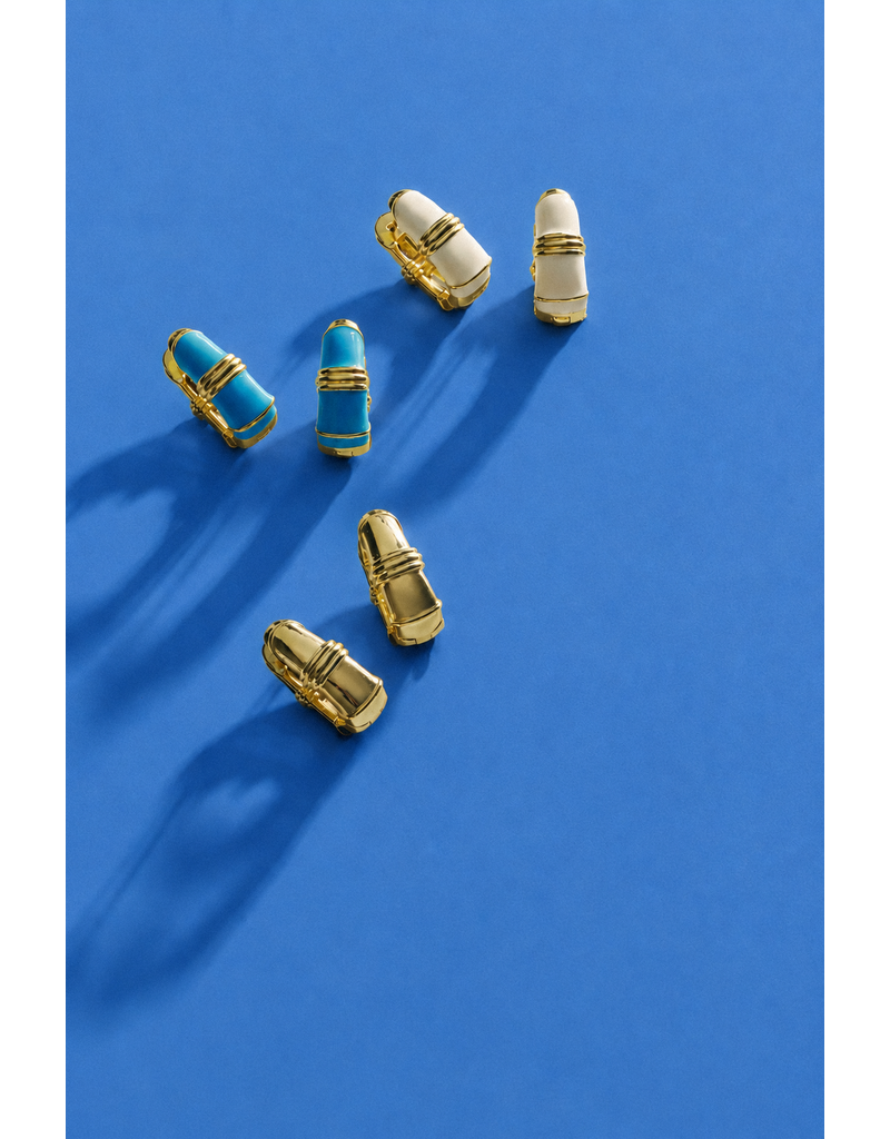KENDRA SCOTT DESIGN Courtney Gold Enamel Huggie Earrings in Light Blue Enamel