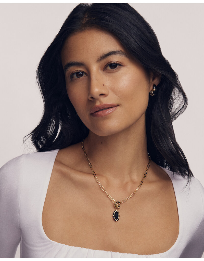 KENDRA SCOTT DESIGN Elisa Gold Enamel Link and Chain Necklace in Black Agate
