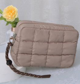 Quilted Puffer Pouch in Taupe
