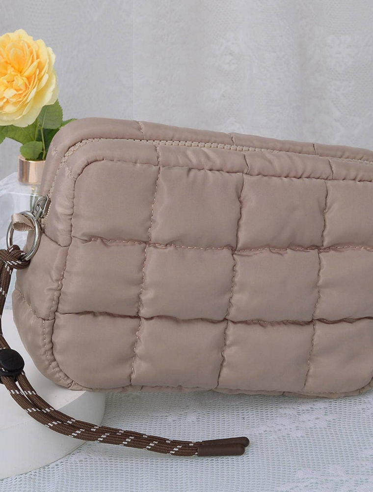 Quilted Puffer Pouch in Taupe