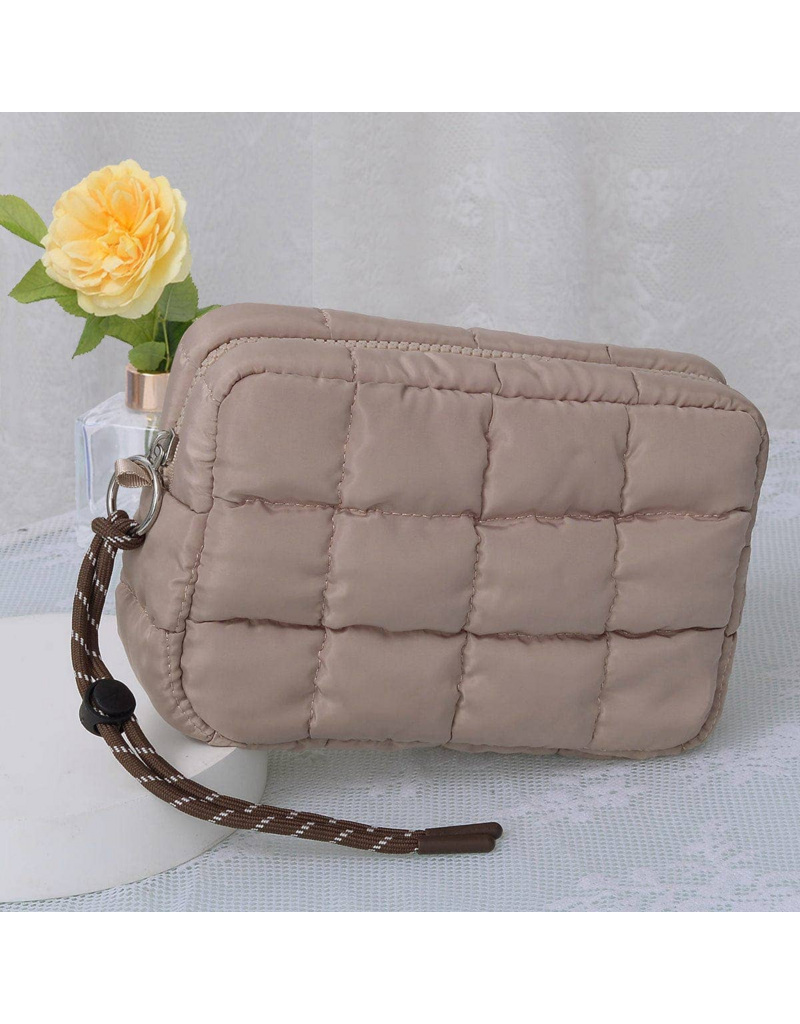 Quilted Puffer Pouch in Taupe