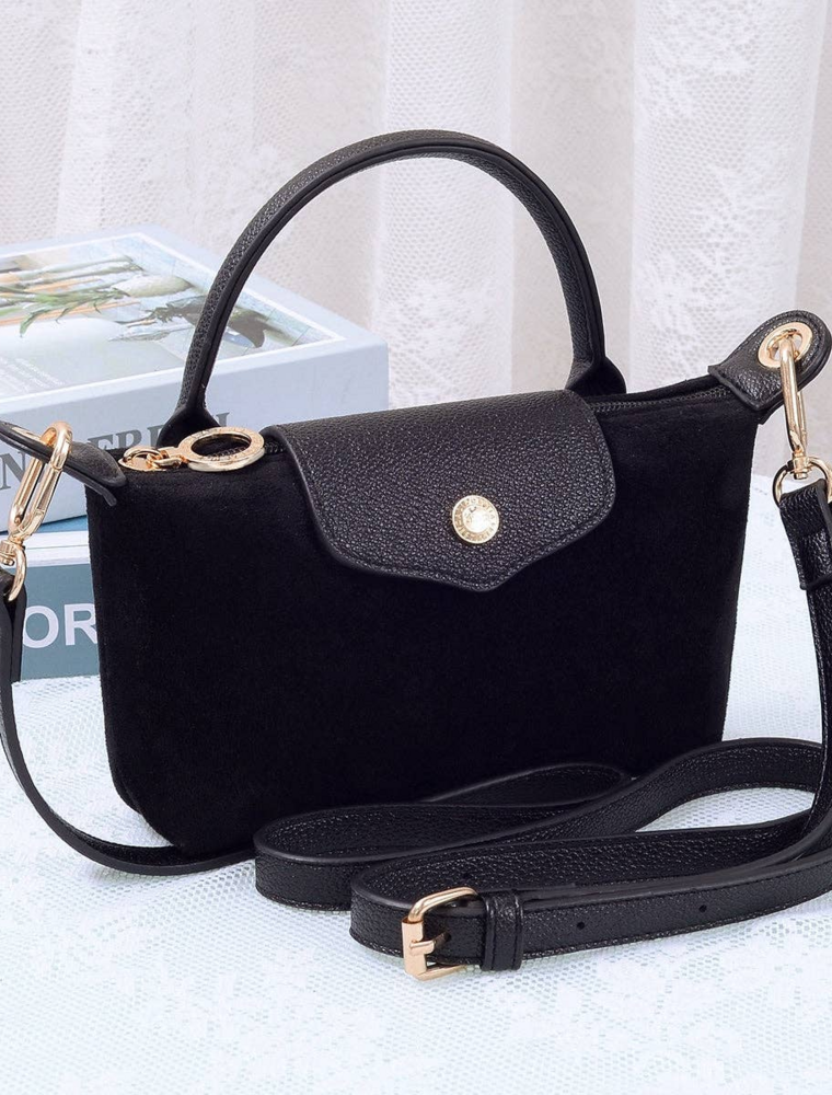 Penny Suede Mini Crossbody Bag in Black