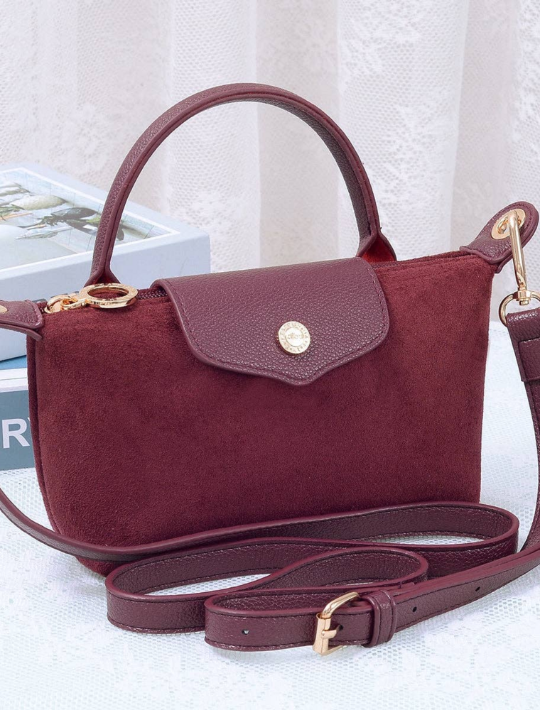 Penny Suede Mini Crossbody Bag in Burgundy