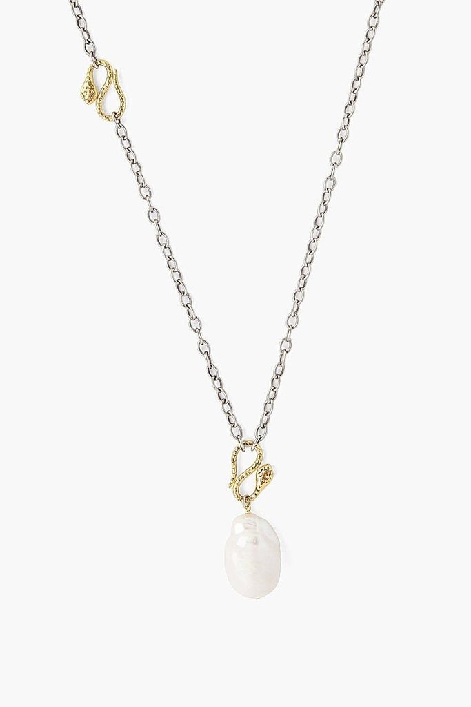 Chan Luu Snake And White Baroque Pearl Pendant Necklace