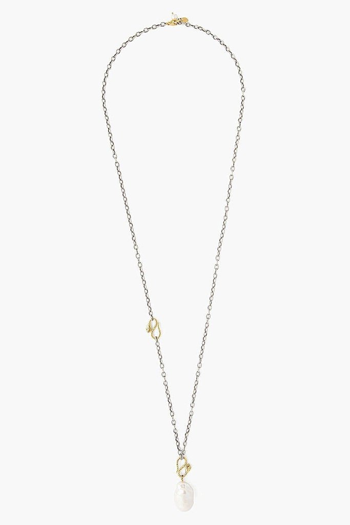 Chan Luu Snake And White Baroque Pearl Pendant Necklace