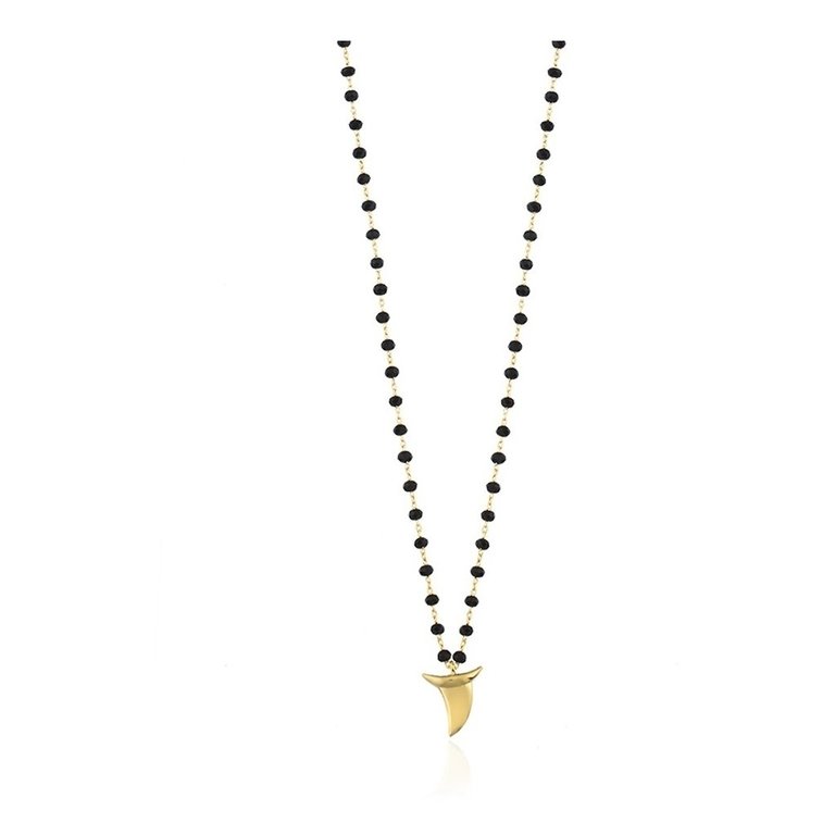 Maison Irem Necklace Black Beaded Gold Shark Tooth