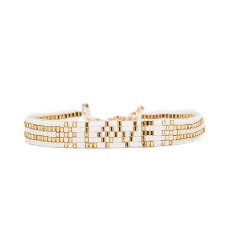 Love is Project Seed Bead LOVE Bracelet in White and Gold