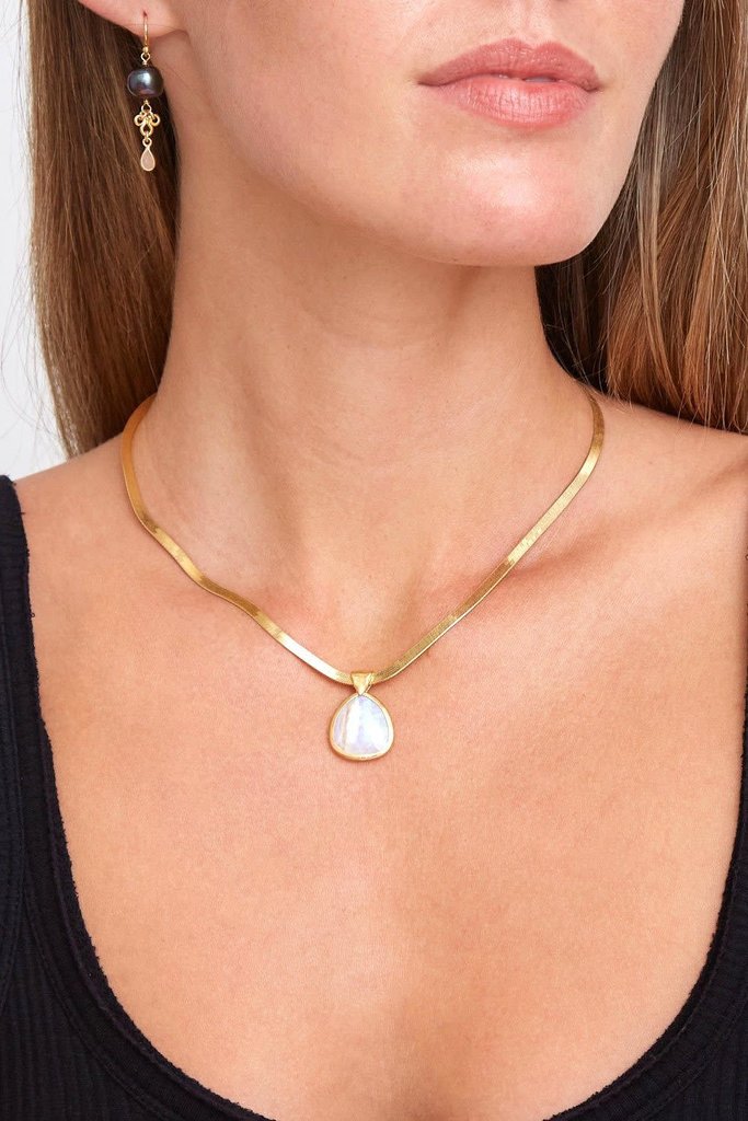 Chan Luu Moonstone Pendant On Gold Herringbone Chain Necklace