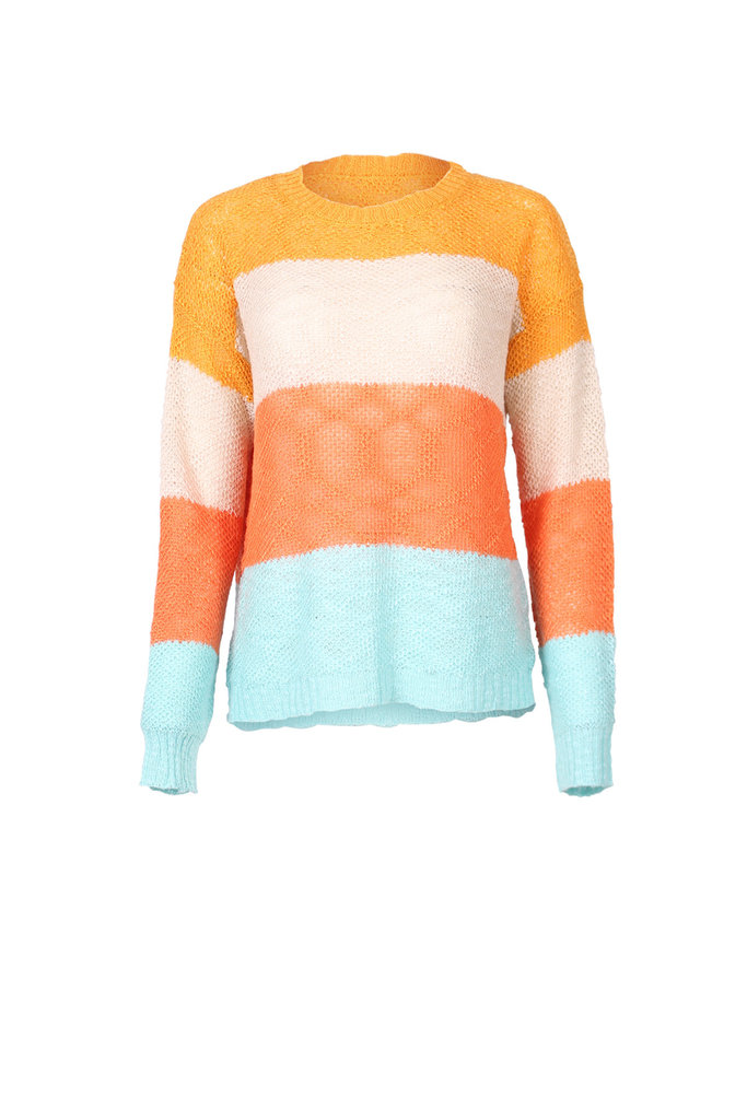 Aqua Orange and Taupe Stripe Sweater