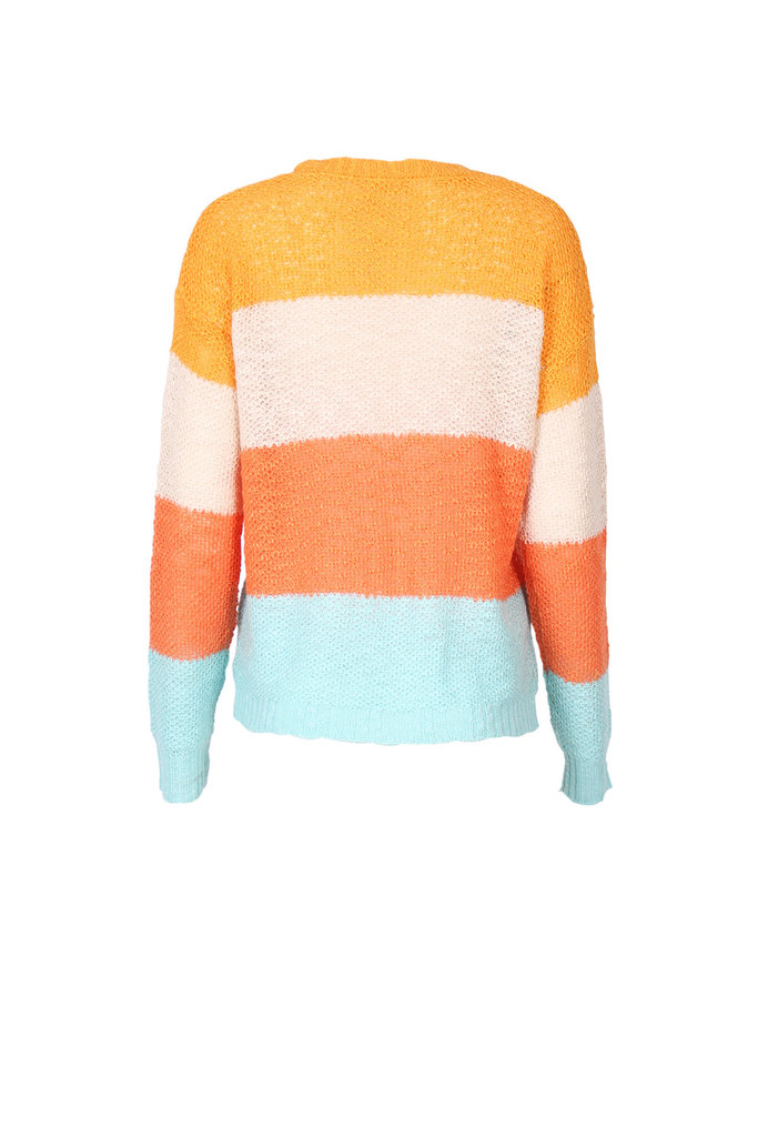 Aqua Orange and Taupe Stripe Sweater