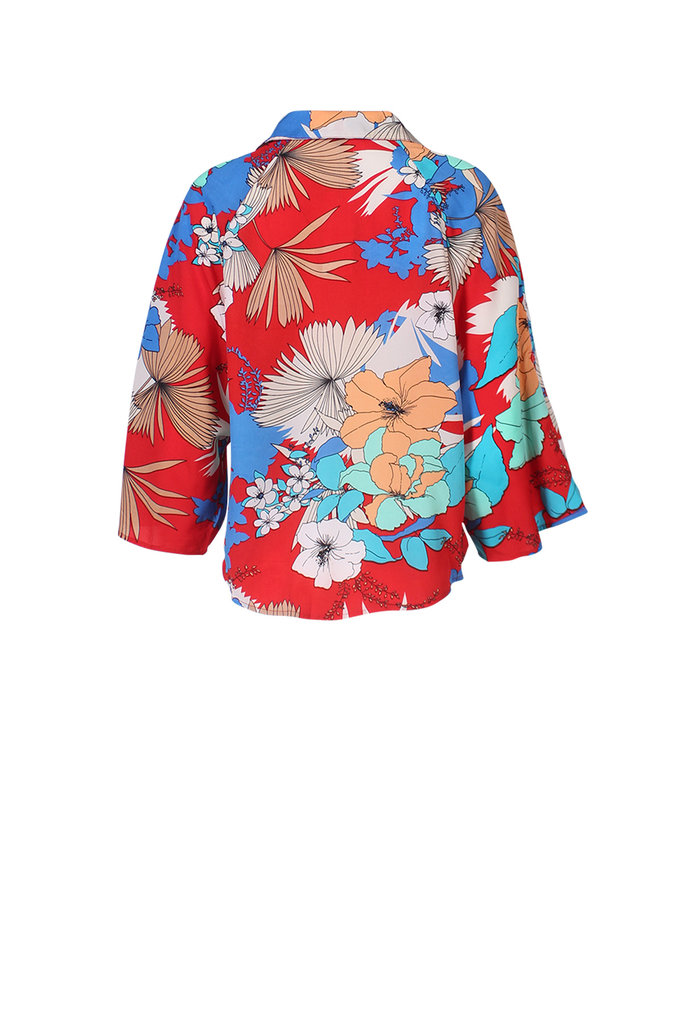 Floral 3/4 Sleeve Roll Up Shirt