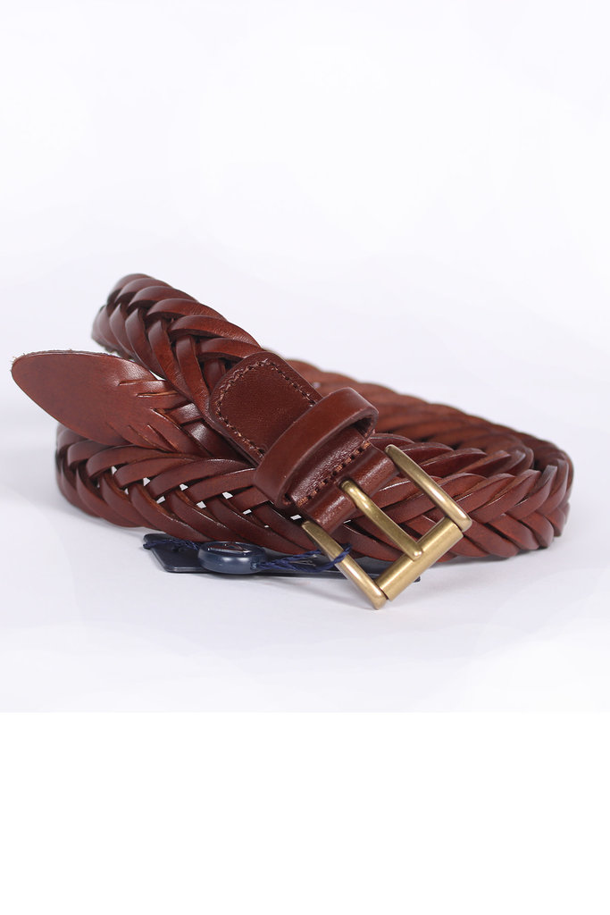 Cognac Skinny Woven Leather Belt