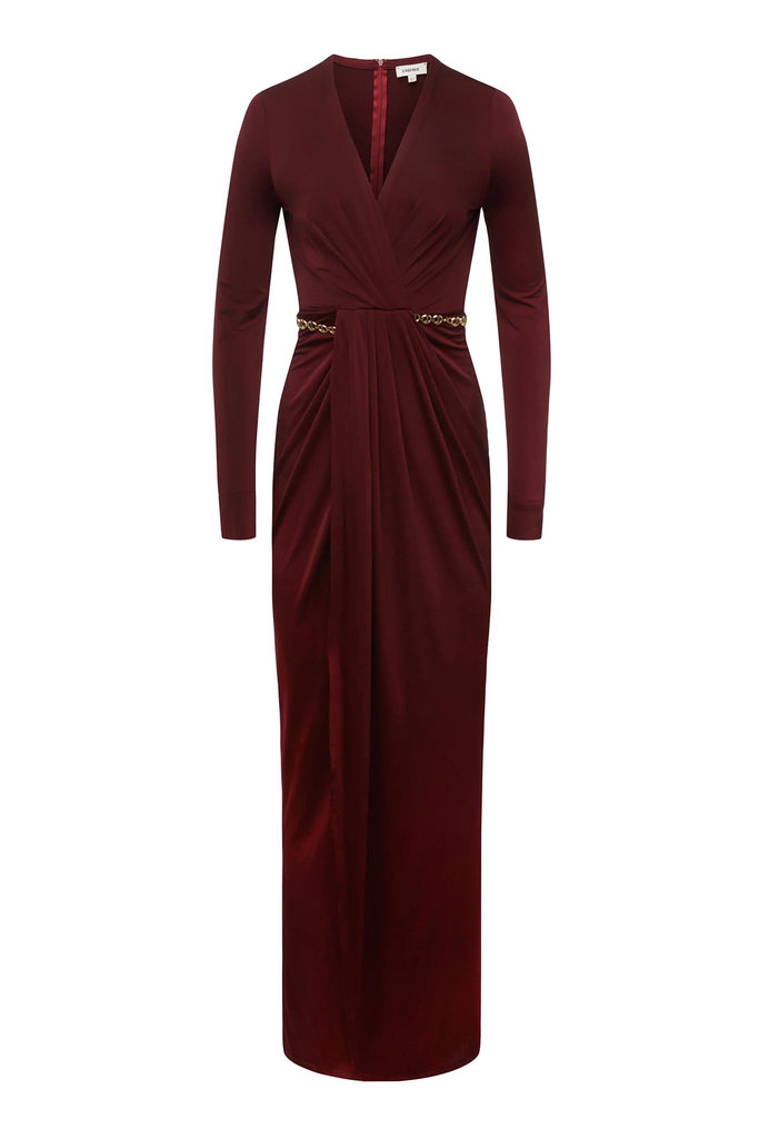 L'Agence TheaTwist Front Dress with Chain in Black Cherry